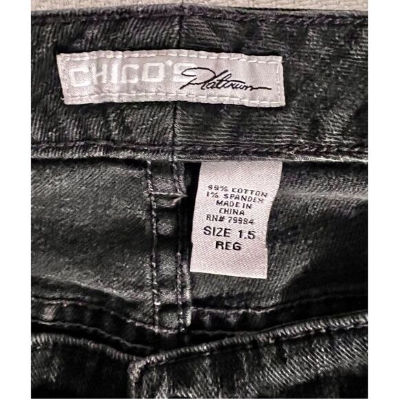 Chicos Platinum Black Wash Denim Jeans Womens Size 1.5 See Measurements - Picture 5 of 11